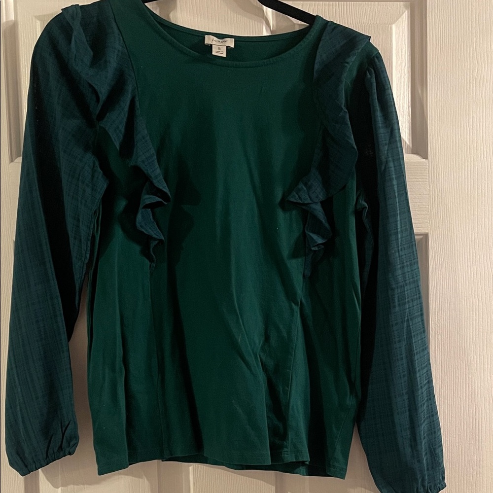 J. Crew Emerald Ruffle Sleeve Blouse